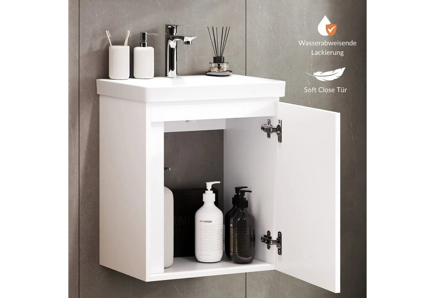 Planetmöbel Waschtisch-Set Unterschrank mit Keramikbecken 50cm Weiß - Bild 5