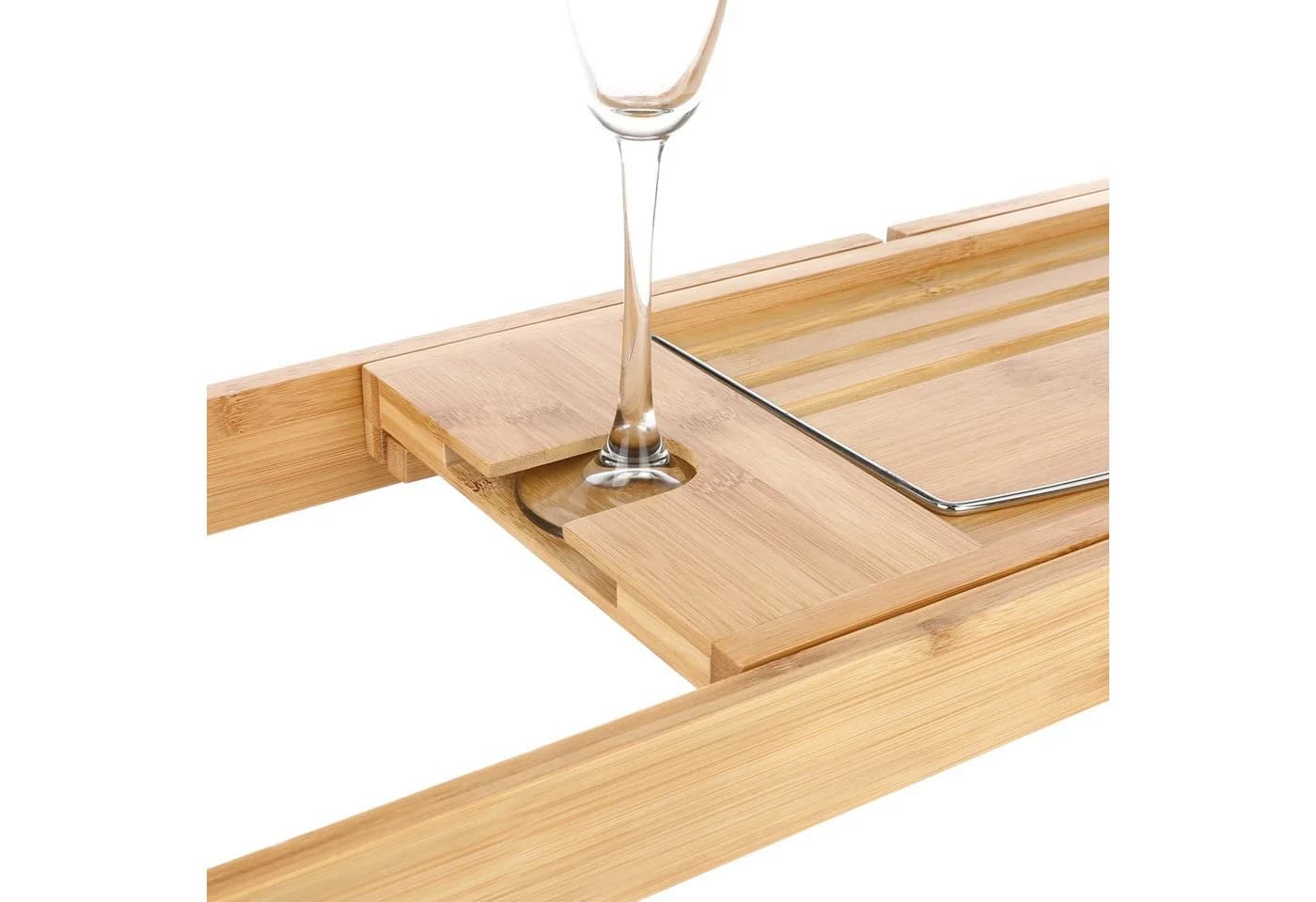 VanHenry Badewannenablage verstellbar mit Getränkehalter Bambus-Optik - Bild 3