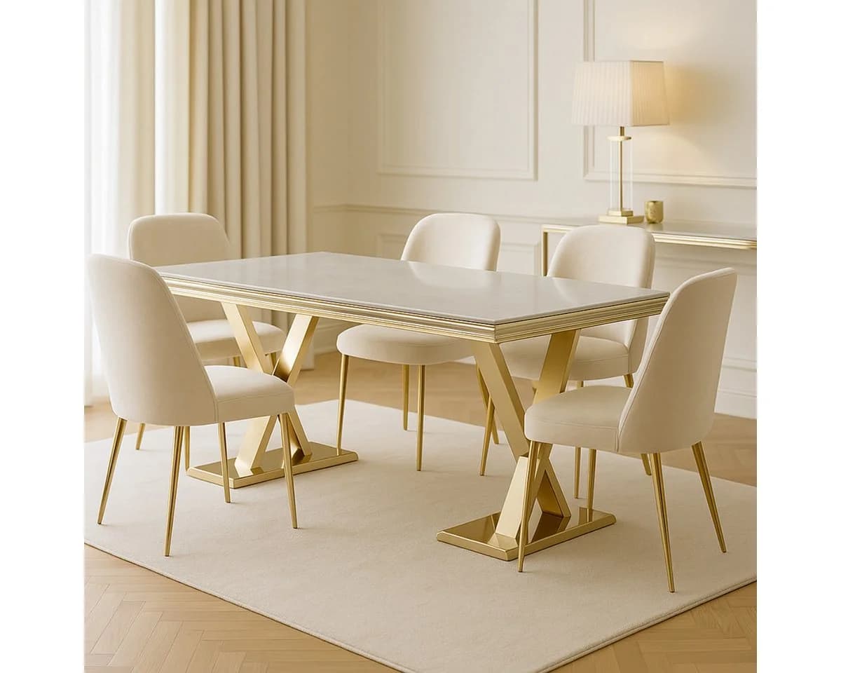 alesvelt Esstisch Ferrara Marmoroptik Gold/Silber 180cm - Bild 2