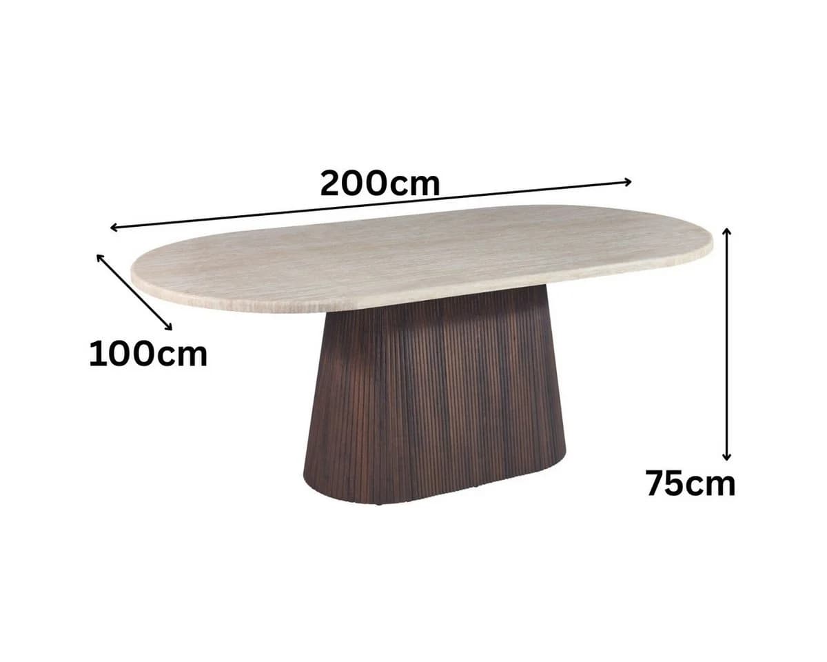 alesvelt Esstisch Dervio massiver Travertin Tisch Säulenstil 200cm - Bild 4