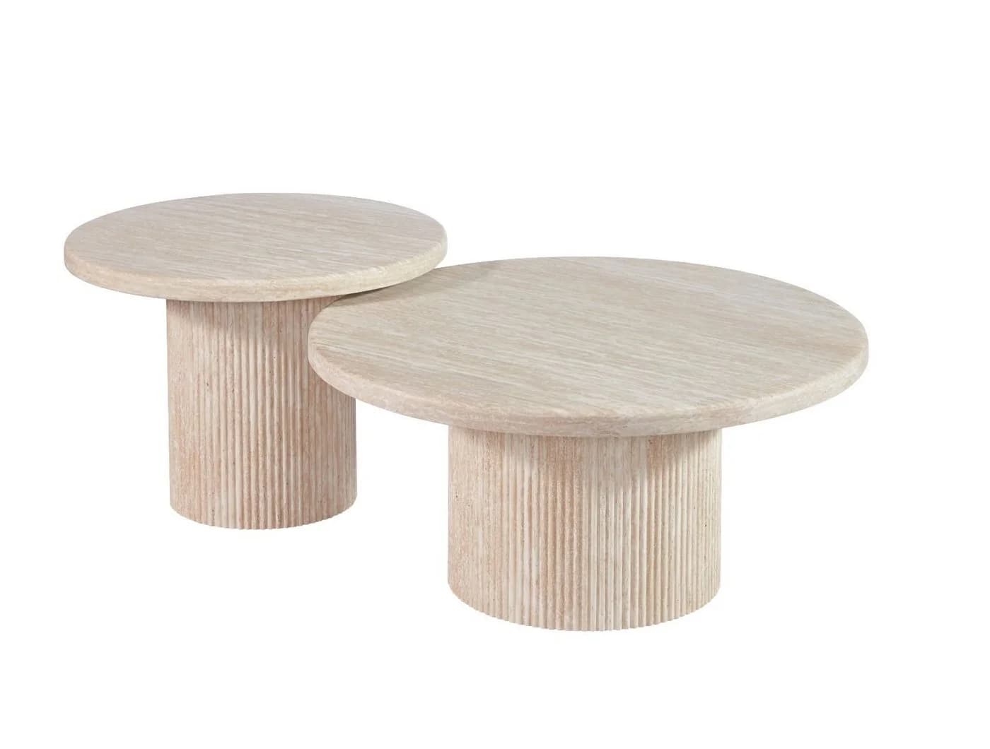 alesvelt Couchtisch 2er-Set Trivento Travertin-Design Rund