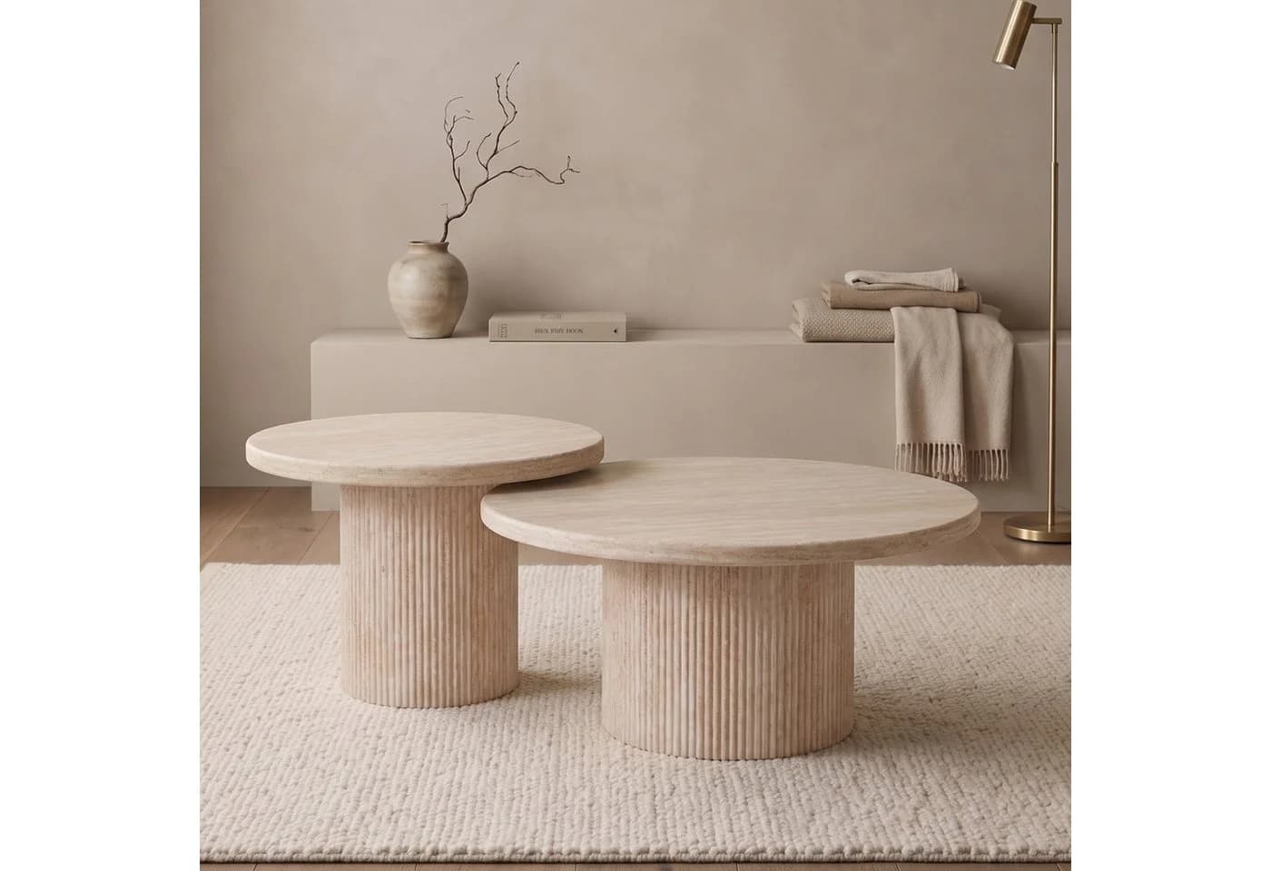 alesvelt Couchtisch 2er-Set Trivento Travertin-Design Rund - Bild 2