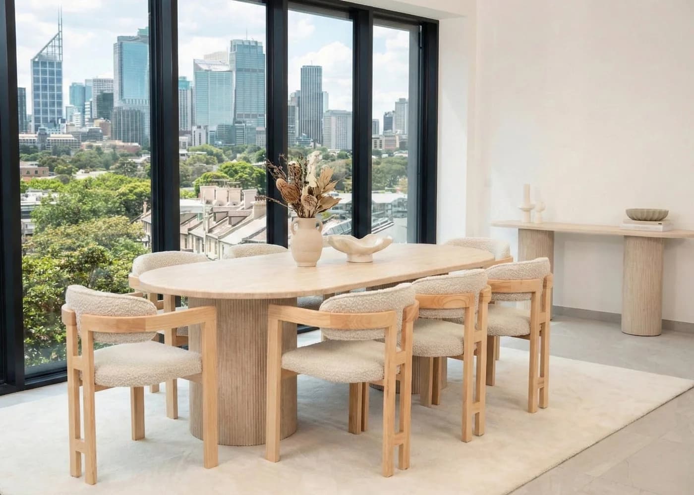 alesvelt Esstisch Trivento Oval Beige Travertin-Optik Säulenstil - Bild 2