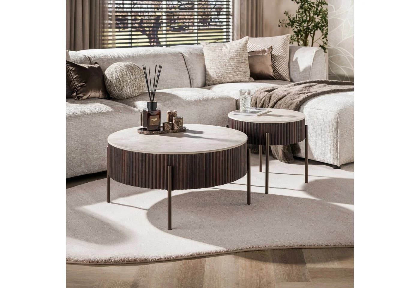 Alesvelt Couchtisch-Set CERAMO 2-tlg. 3D-Keramik Eiche