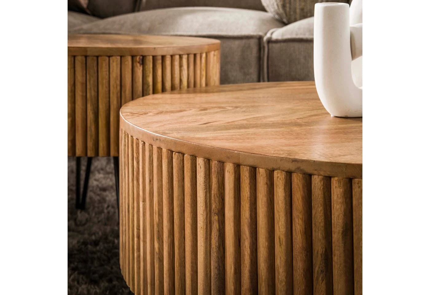 alesvelt Couchtisch-Set Elio Tamburo Mangoholz Lamellen-Design 2er Set