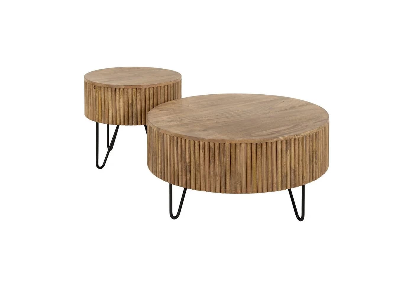 alesvelt Couchtisch-Set Elio Tamburo Mangoholz Lamellen-Design 2er Set - Bild 3
