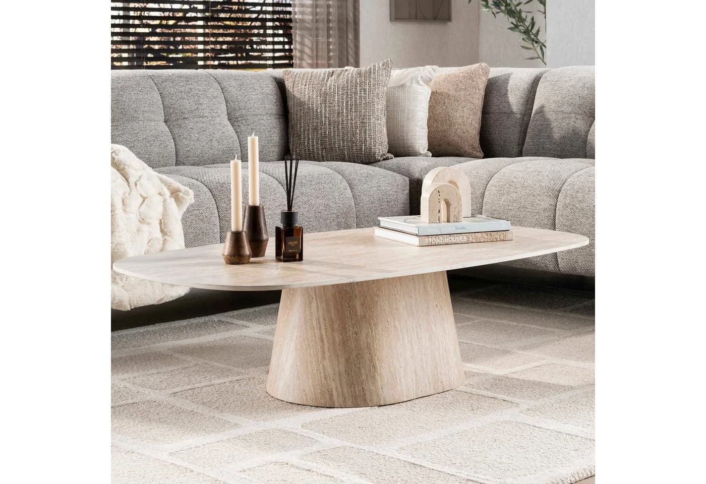 alesvelt Couchtisch CENTRO Travertino Keramik Dänisch Oval - Bild 2