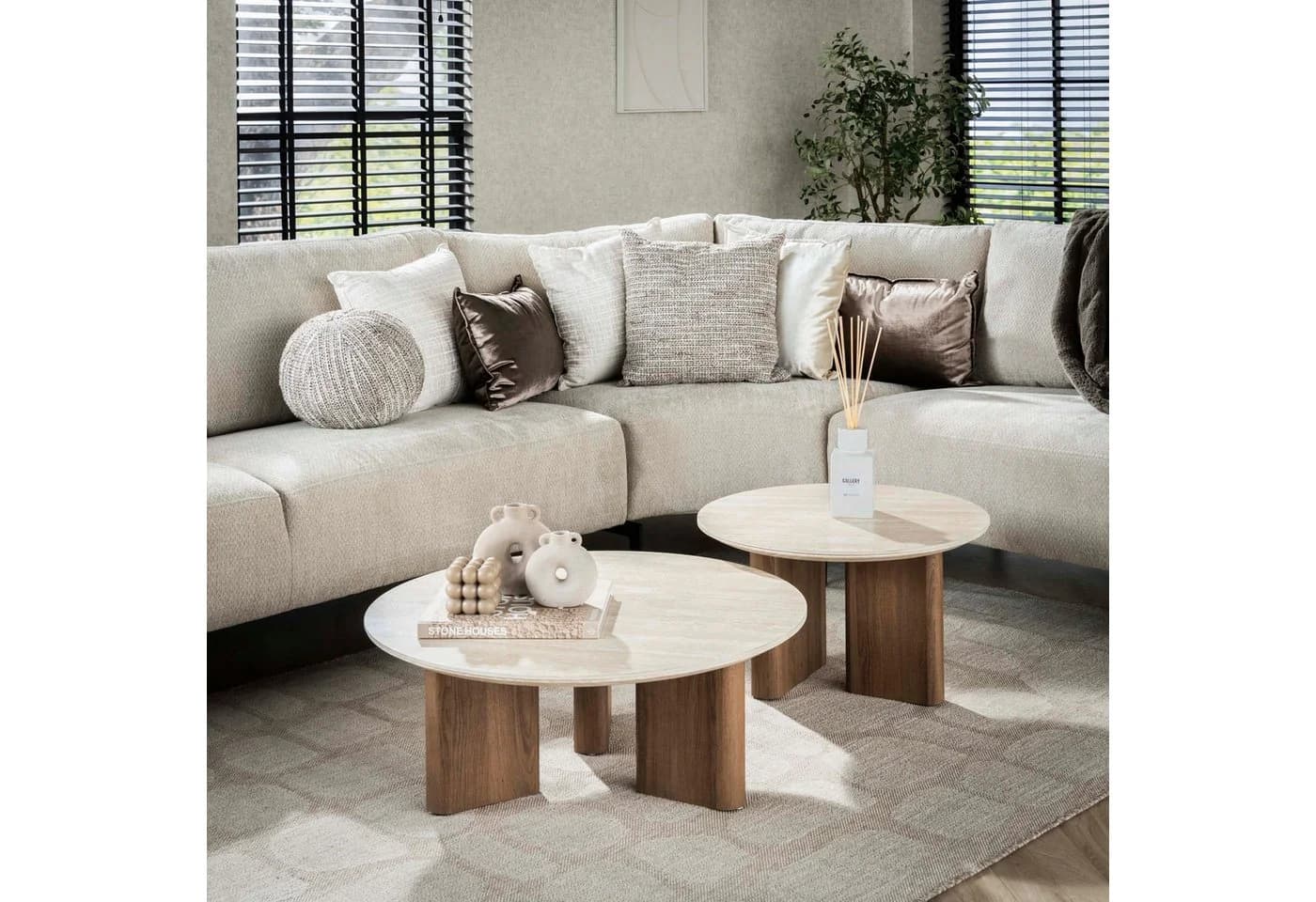 Couchtisch Set ROMANO SCULTURA - Keramik & Holz