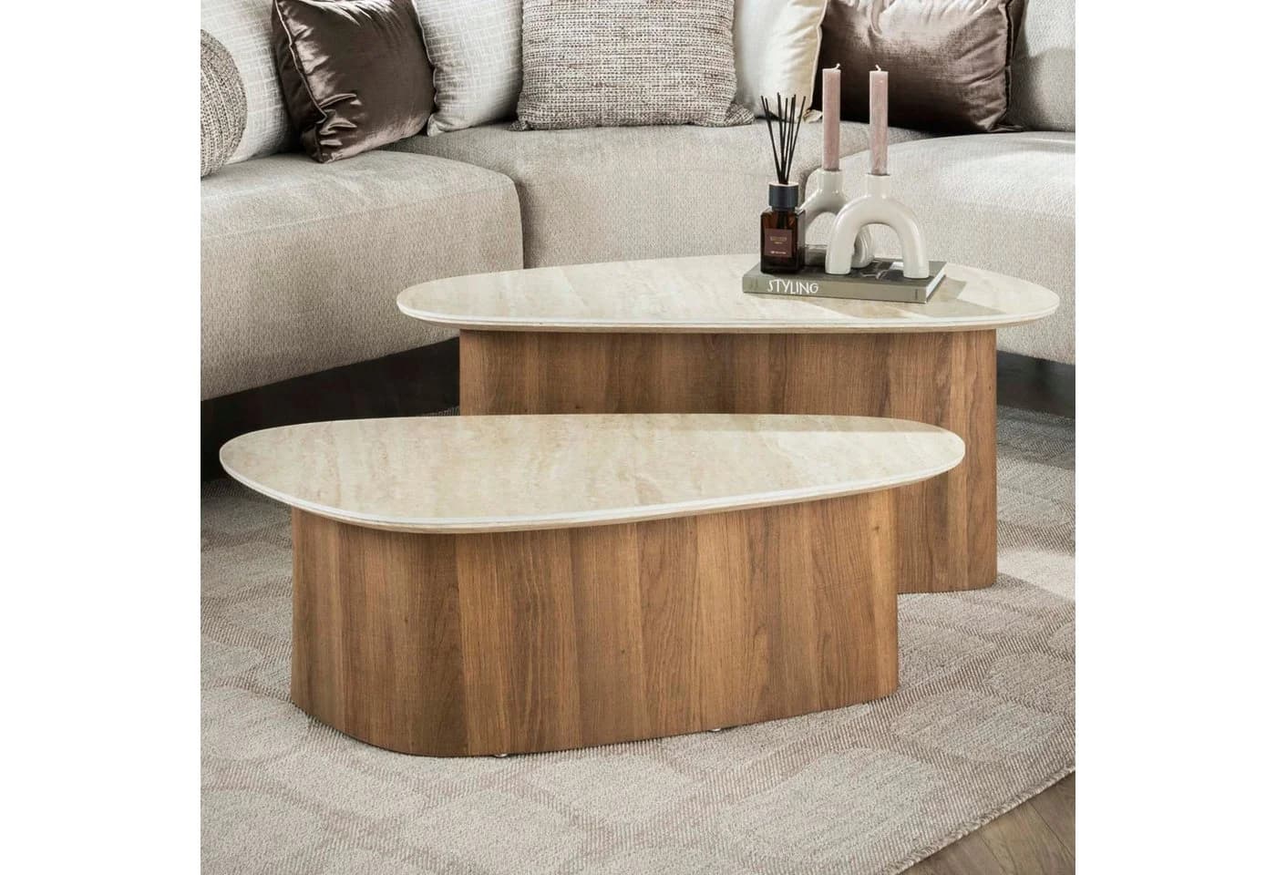 Couchtisch Set Romano Triangolo Travertin-Optik Eiche - Bild 2