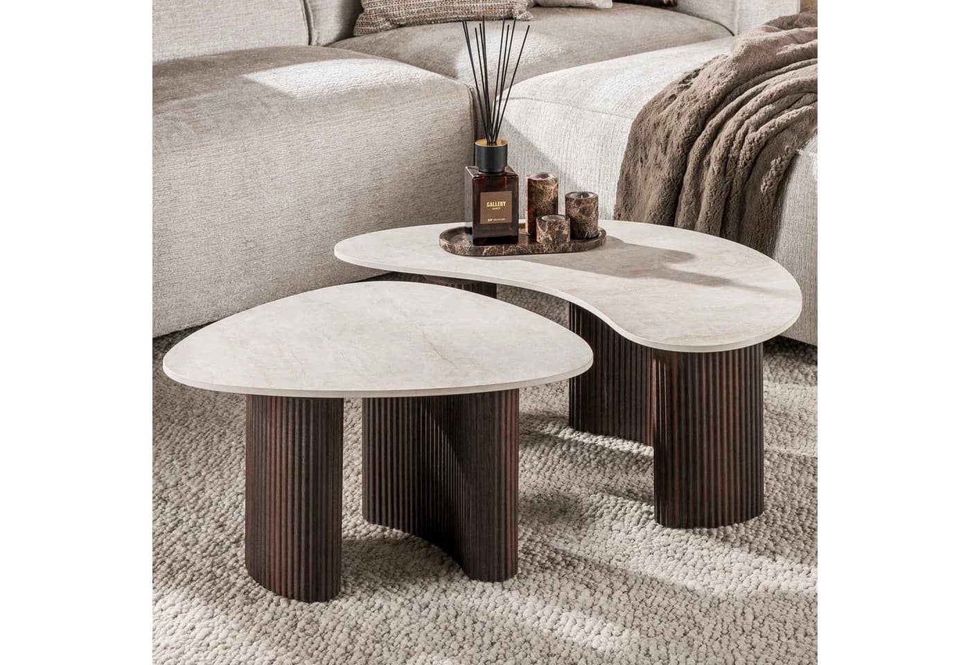 alesvelt Couchtisch Set CERAMO ONDA 2er-Set Taj-Mahal Keramik Rillen-Gestell - Bild 2
