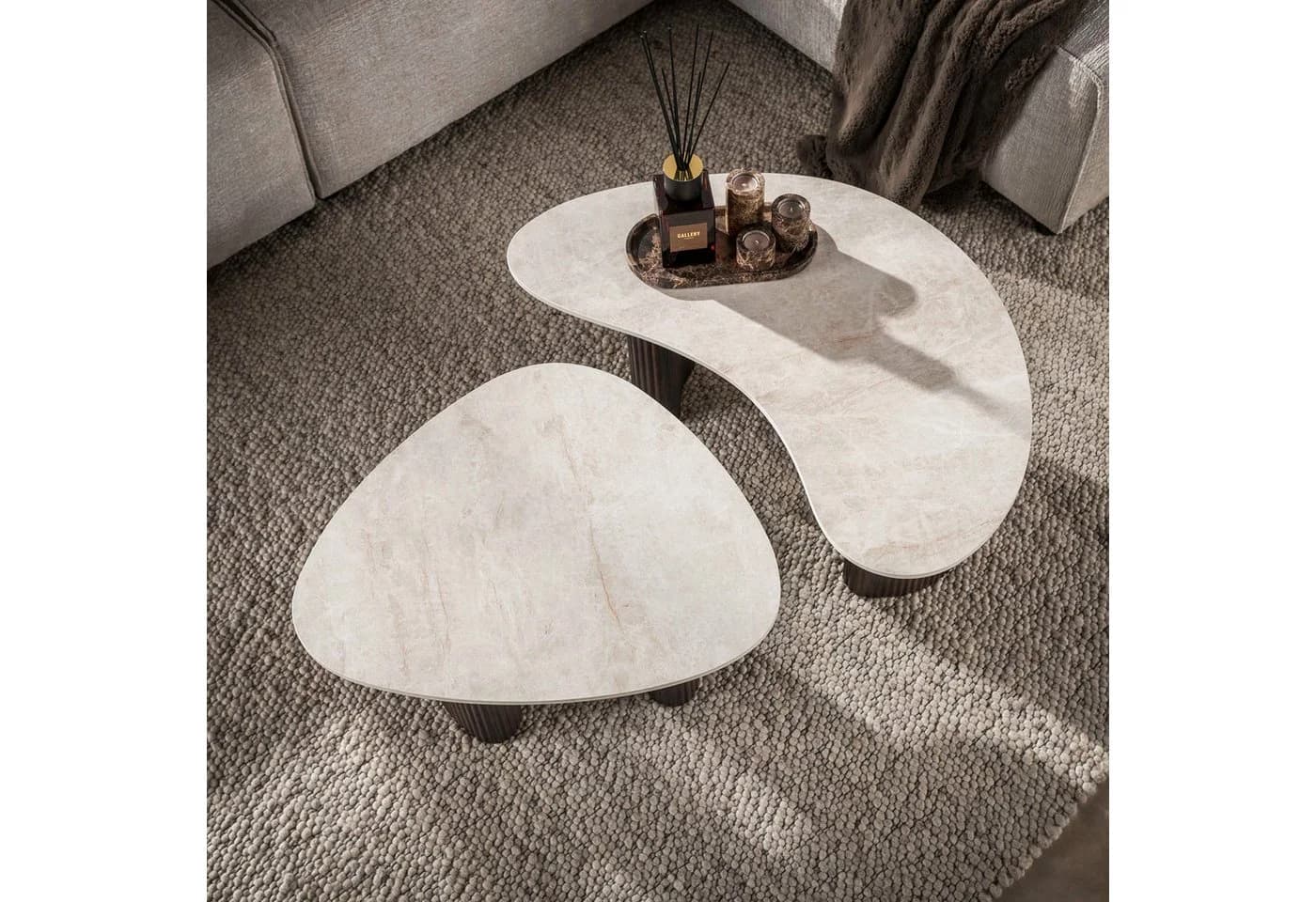 alesvelt Couchtisch Set CERAMO ONDA 2er-Set Taj-Mahal Keramik Rillen-Gestell - Bild 3