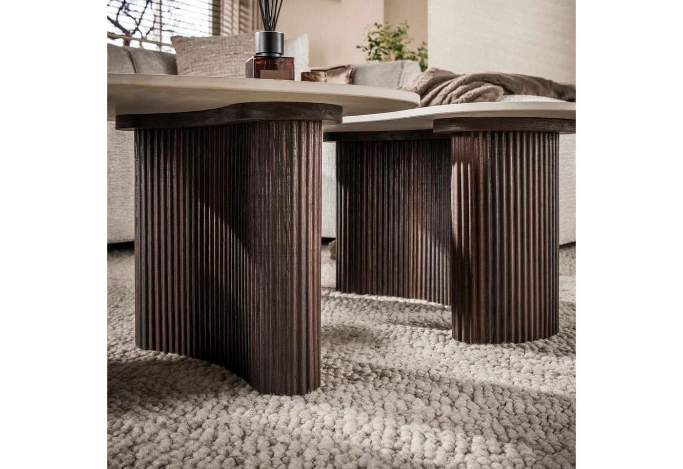 alesvelt Couchtisch Set CERAMO ONDA 2er-Set Taj-Mahal Keramik Rillen-Gestell - Bild 5