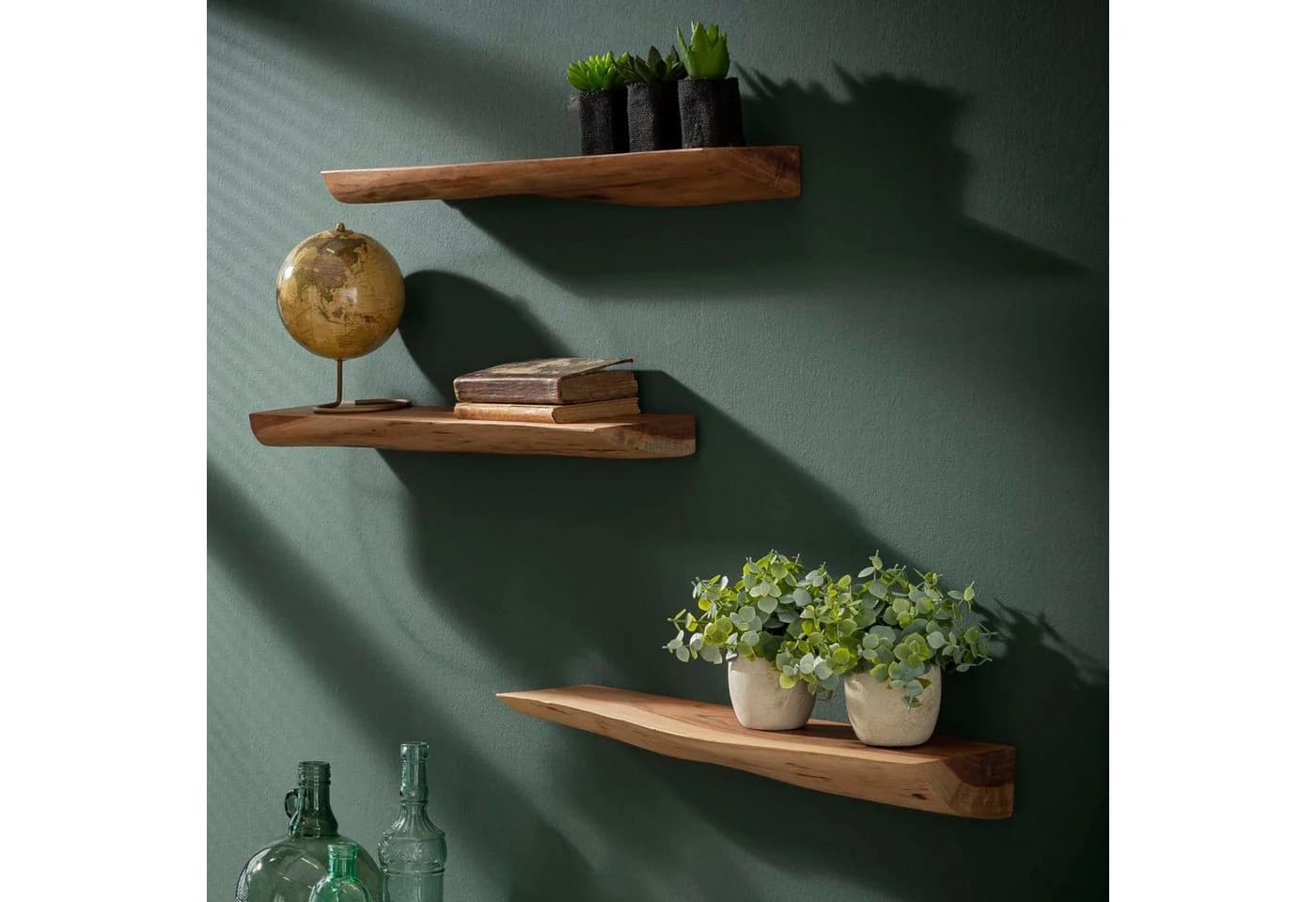 alesvelt Wandregal Set EDGE NATURE 3 Massivholz mit Baumkante - Bild 2