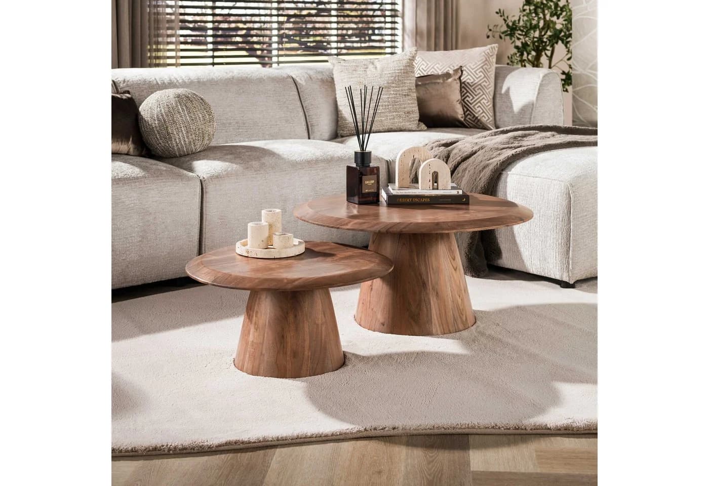 alesvelt Couchtisch Set TONDO 2-teilig Massivholz Akazie Braun