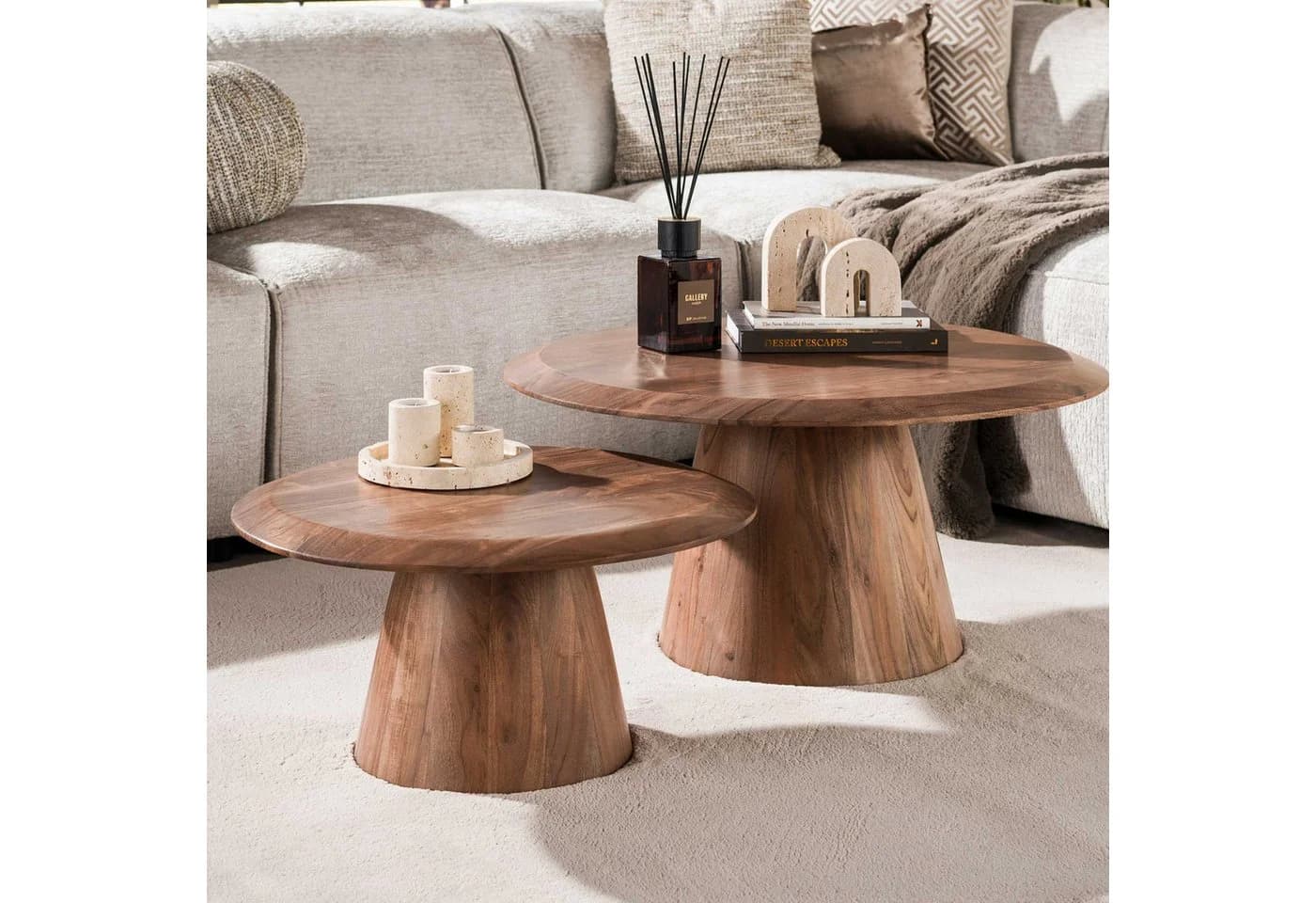 alesvelt Couchtisch Set TONDO 2-teilig Massivholz Akazie Braun - Bild 2