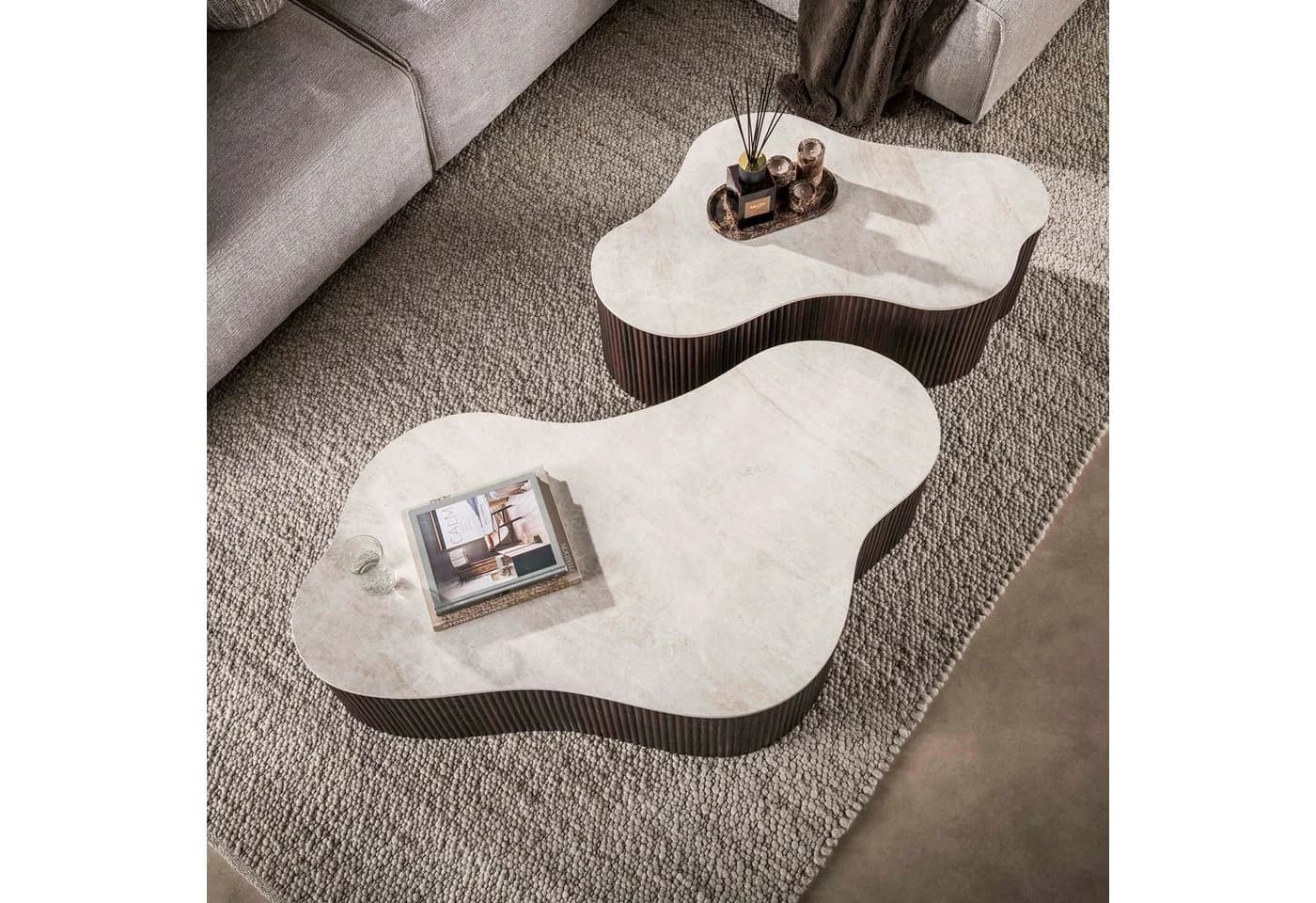 alesvelt CERAMO GRANDE Couchtisch Set 2-teilig 3D-Keramik Travertin-Optik - Bild 3