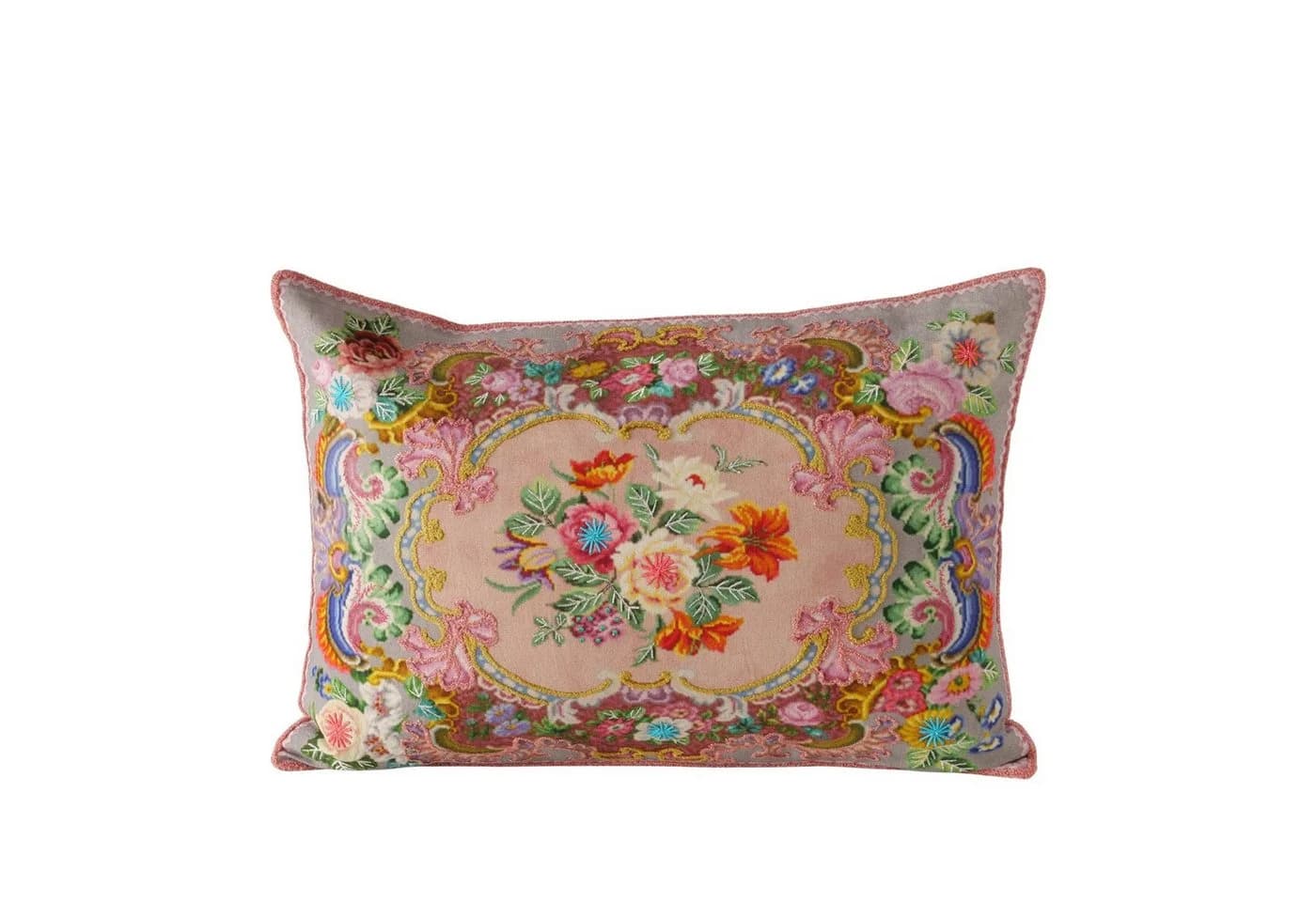 BOLTZE Dekokissen Florentine Rosalia Rechteck Baumwolle Floral Grün Orange Rosa