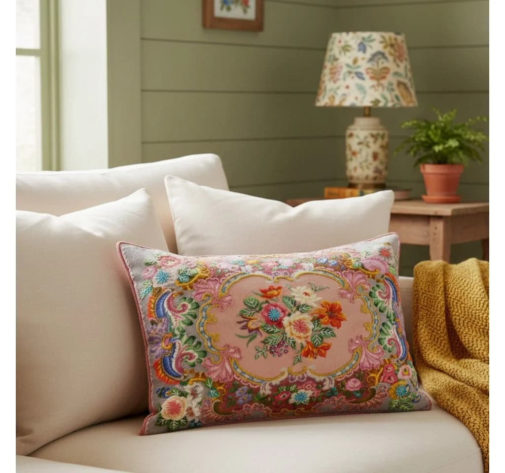 BOLTZE Dekokissen Florentine Rosalia Rechteck Baumwolle Floral Grün Orange Rosa - Bild 2