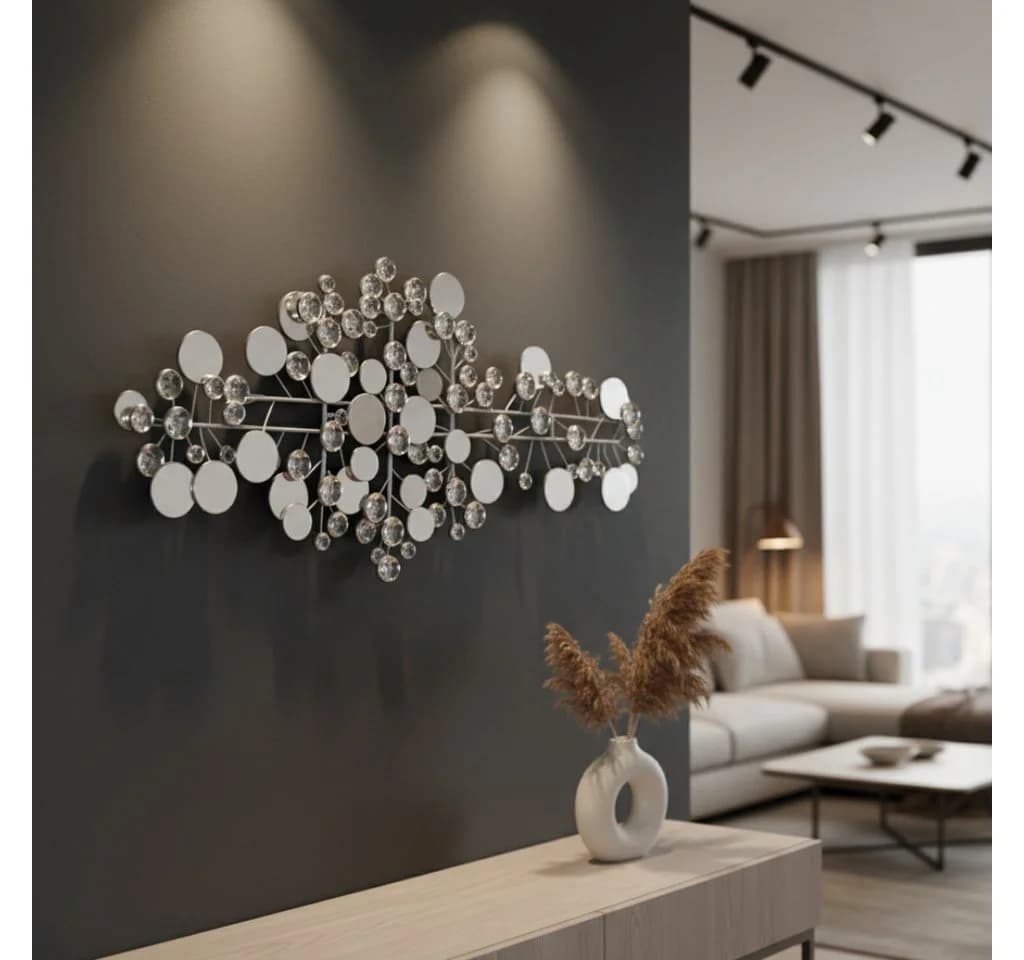 MF Wanddekoobjekt Silvaris Circle Silber Abstrakt Handgefertigt 95cm - Bild 2