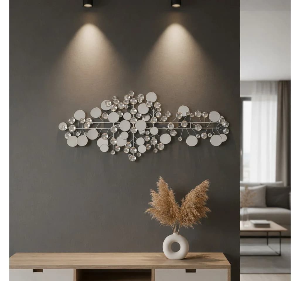 MF Wanddekoobjekt Silvaris Circle Silber Abstrakt Handgefertigt 95cm - Bild 5