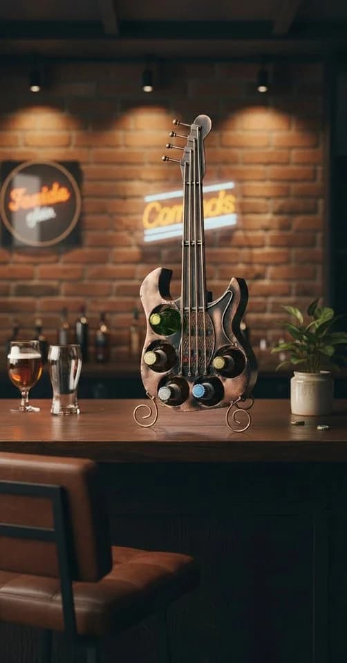 MF Flaschenregal Gitarre Metall Bronze 63cm - Bild 5