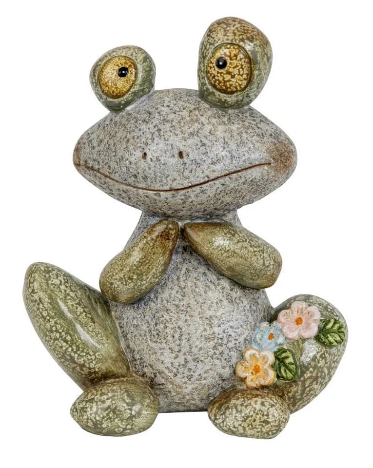 MF Steinfrosch Emil Dekofigur mit Blumen Polyresin - Bild 2