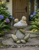 MF Gartenfigur Steinfrosch Lotti mit Blumen aus Magnesia Bild 1