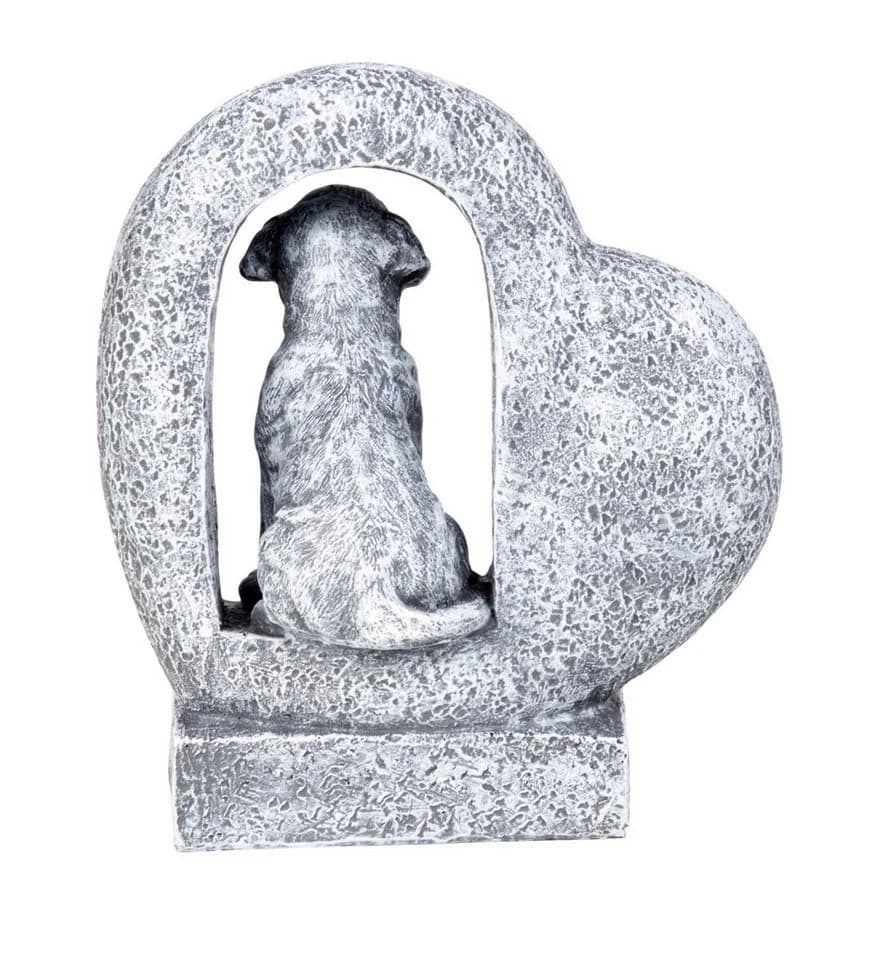 MF Gedenkfigur Ewige Treue Hund im Grabherz 21,5 cm Grau