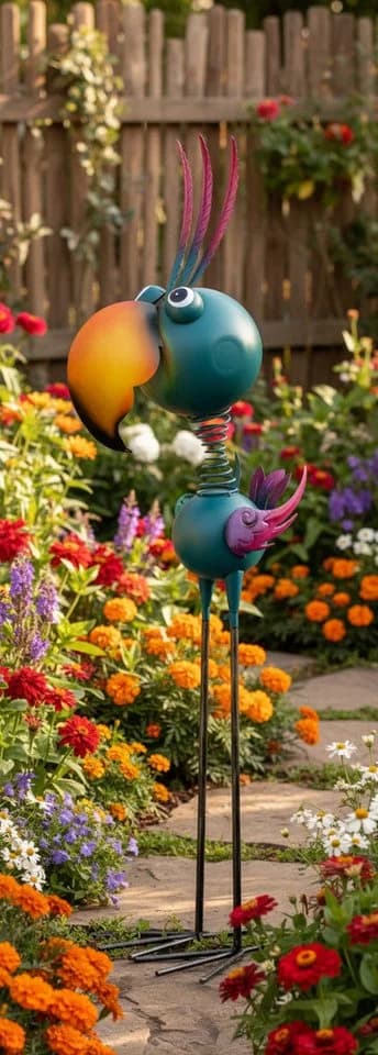 MF Gartenfigur Vogel XL Metall bunt Marivo 129 cm