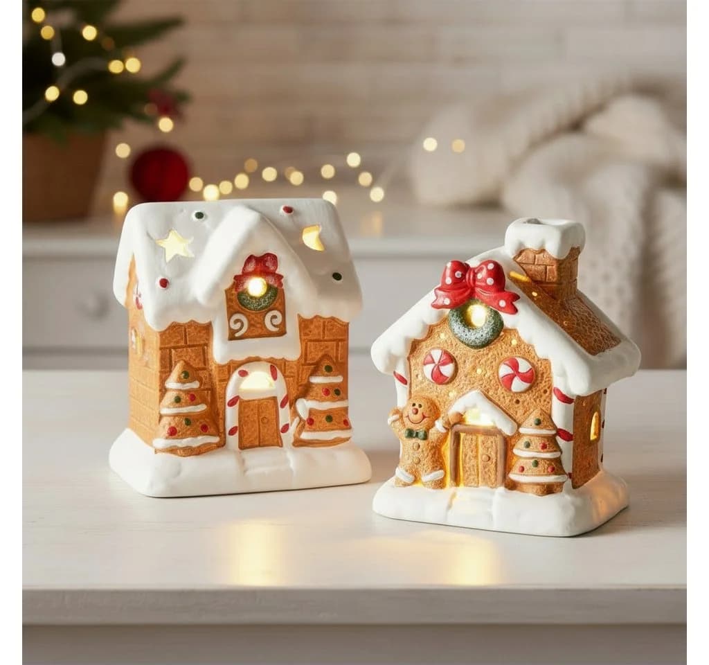 BOLTZE GRUPPE Weihnachtsdorf Lebkuchenhaus 2er Set mit LED Licht - Bild 2
