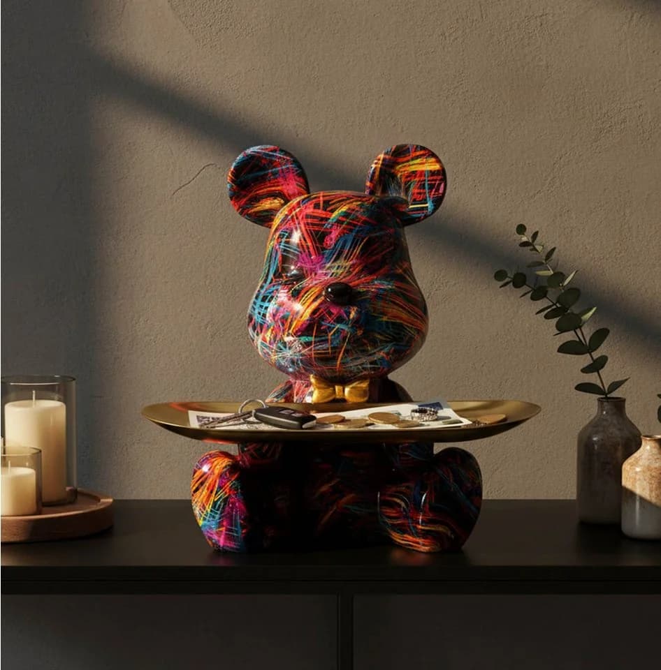 MF Skulptur Dekofigur Streetart Schalenbär Psyco Bunt/Gold