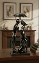 MF Dekofigur Paar mit Hund unter Regenschirm Gold Schwarz Bild 3