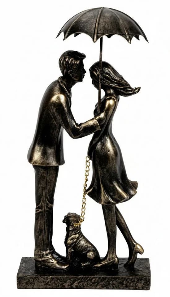 MF Dekofigur Paar mit Hund unter Regenschirm Gold Schwarz - Bild 4