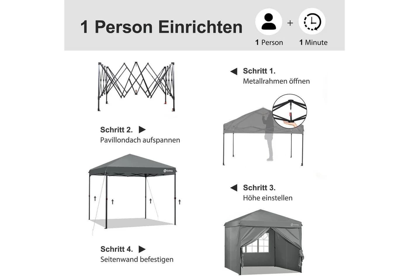 Sekey Faltpavillon 300x300 cm UV50+ Partyzelt - Bild 3