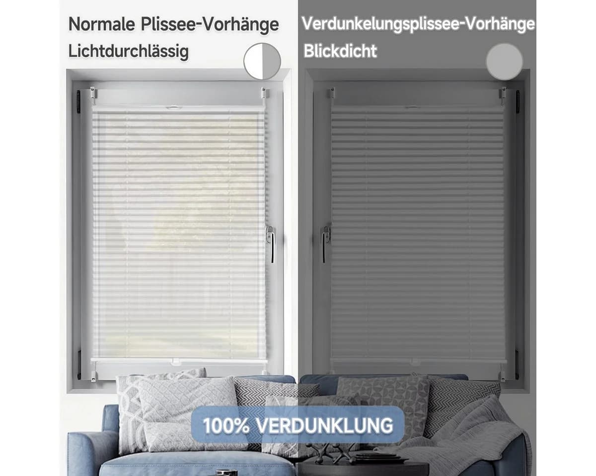Sekey Plissee 100% Verdunkelung Klemmfix Weiß - Bild 3