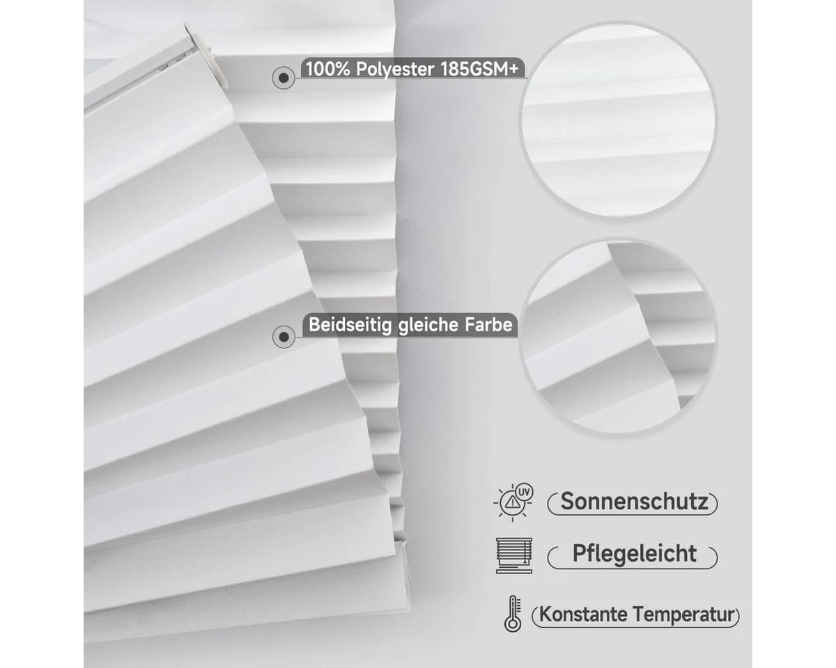 Sekey Plissee 100% Verdunkelung Klemmfix Weiß - Bild 5