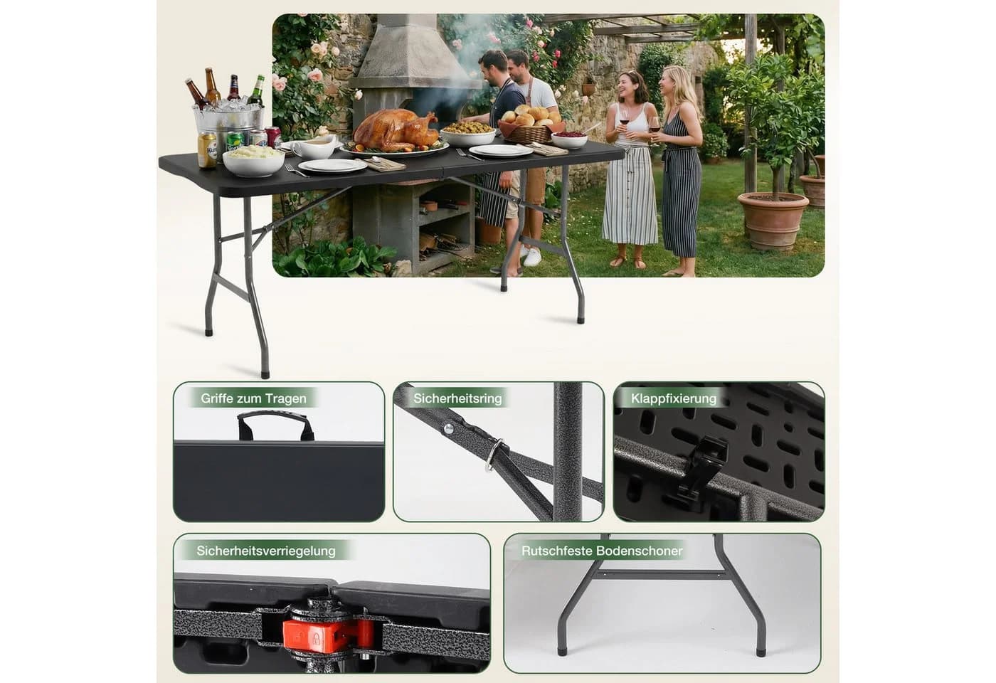 Sekey Campingtisch Klappbar 150 cm Schwarz - Bild 3