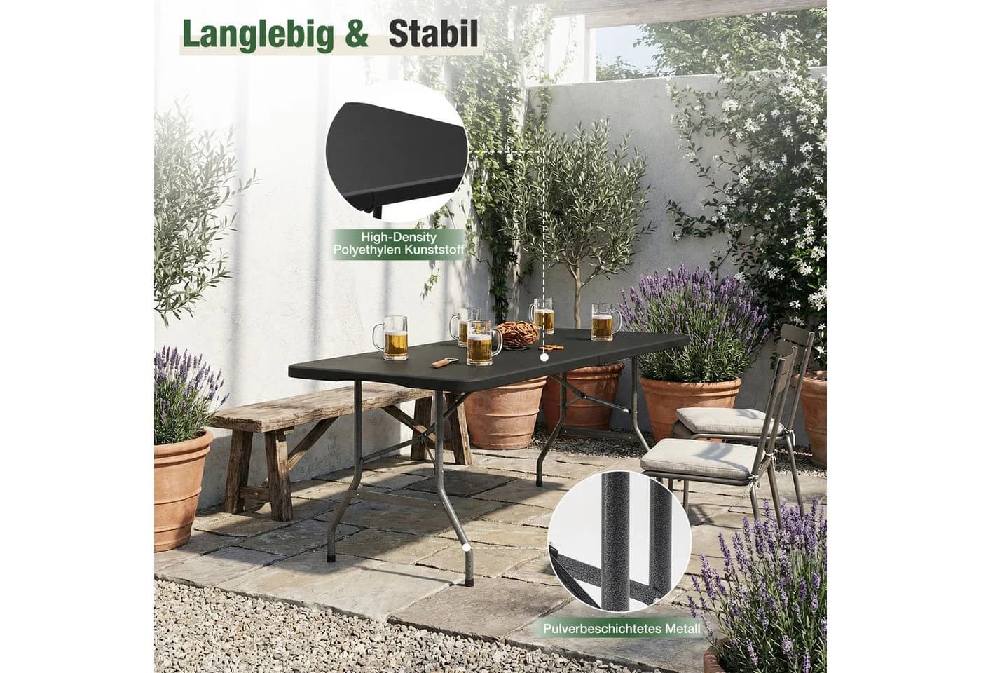 Sekey Campingtisch Klappbar 150 cm Schwarz - Bild 4
