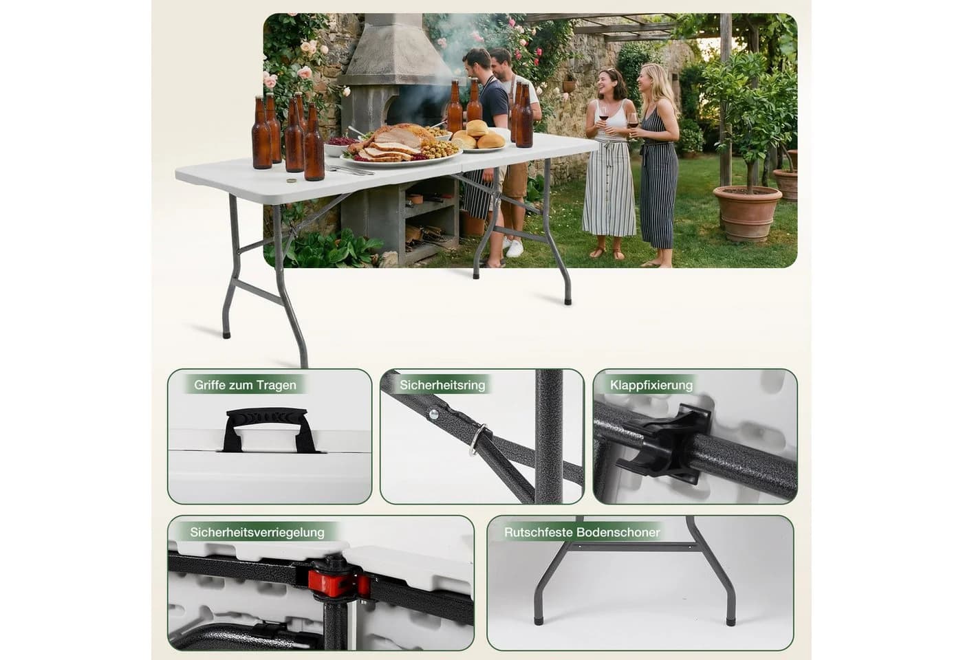 Sekey Klappbarer Campingtisch 180 cm Weiß - Bild 3