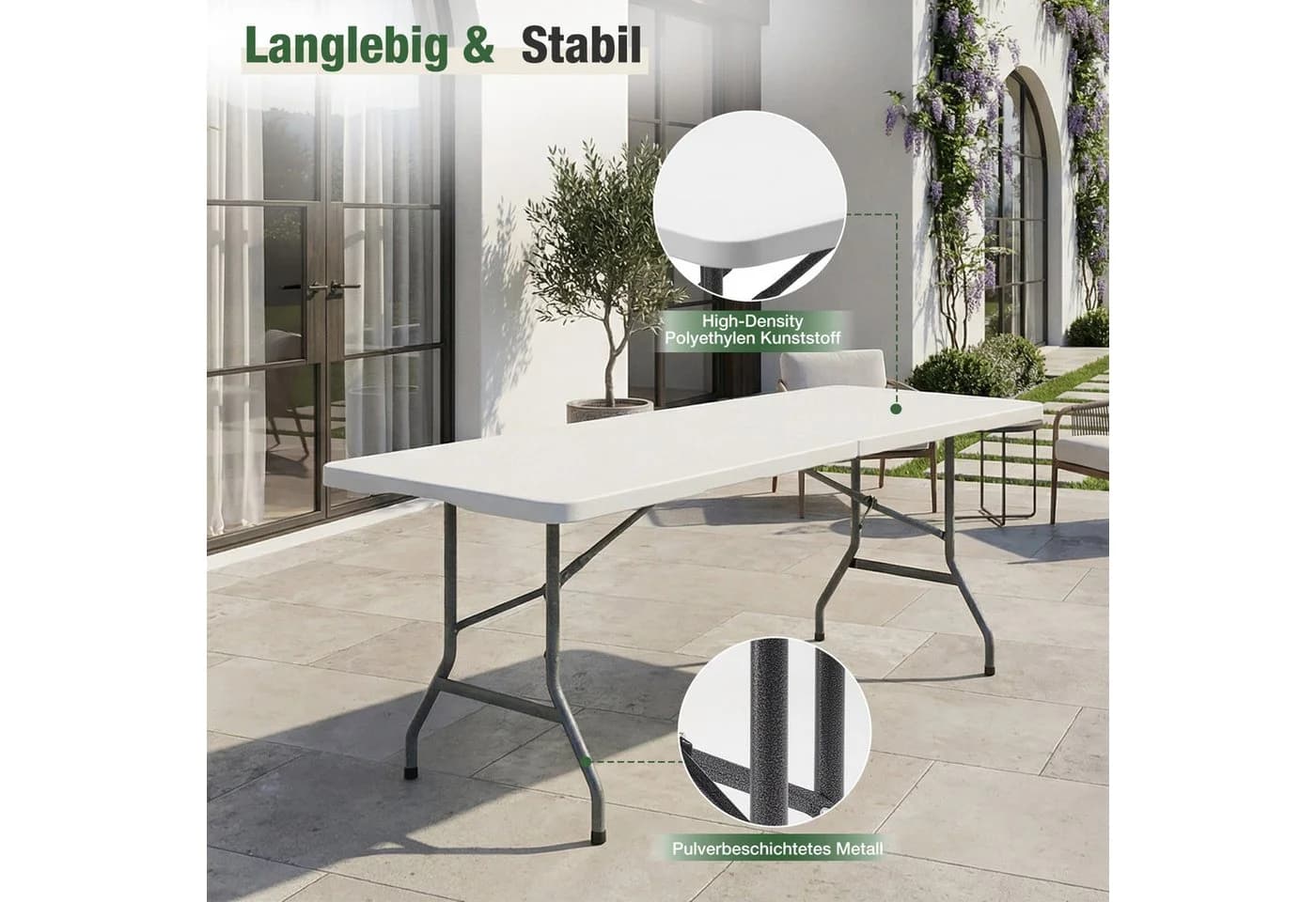 Sekey Klappbarer Campingtisch 180 cm Weiß - Bild 4