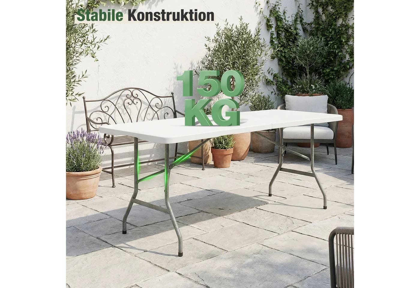 Sekey Klappbarer Campingtisch 180 cm Weiß - Bild 5