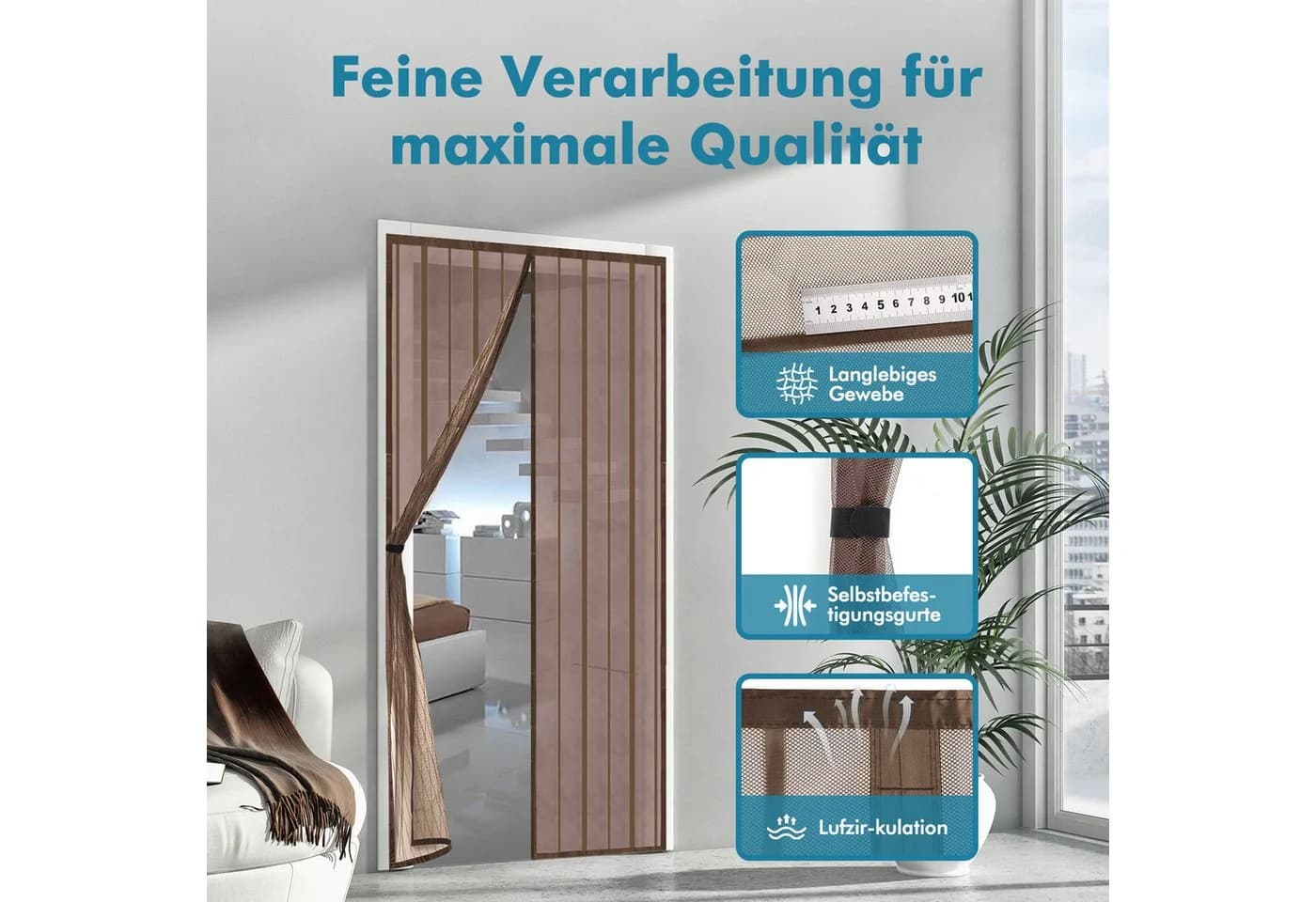 Sekey Insektenschutz-Tür Magnetisches Fliegengitter für Balkon, Keller und Terrassentür, braun - Bild 3