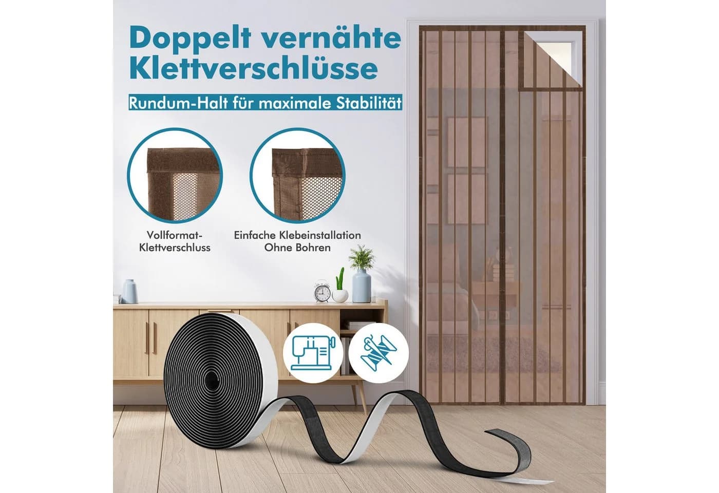 Sekey Insektenschutz-Tür Magnetisches Fliegengitter für Balkon, Keller und Terrassentür, braun - Bild 4
