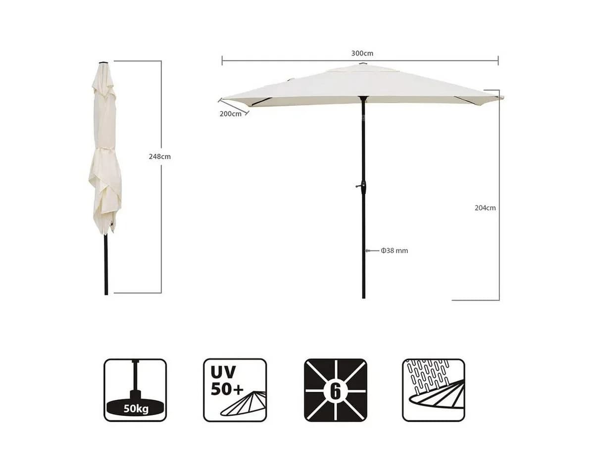Sekey Sonnenschirm Rechteckig 3 Meter mit Kurbel, UPF 50+ - Bild 3
