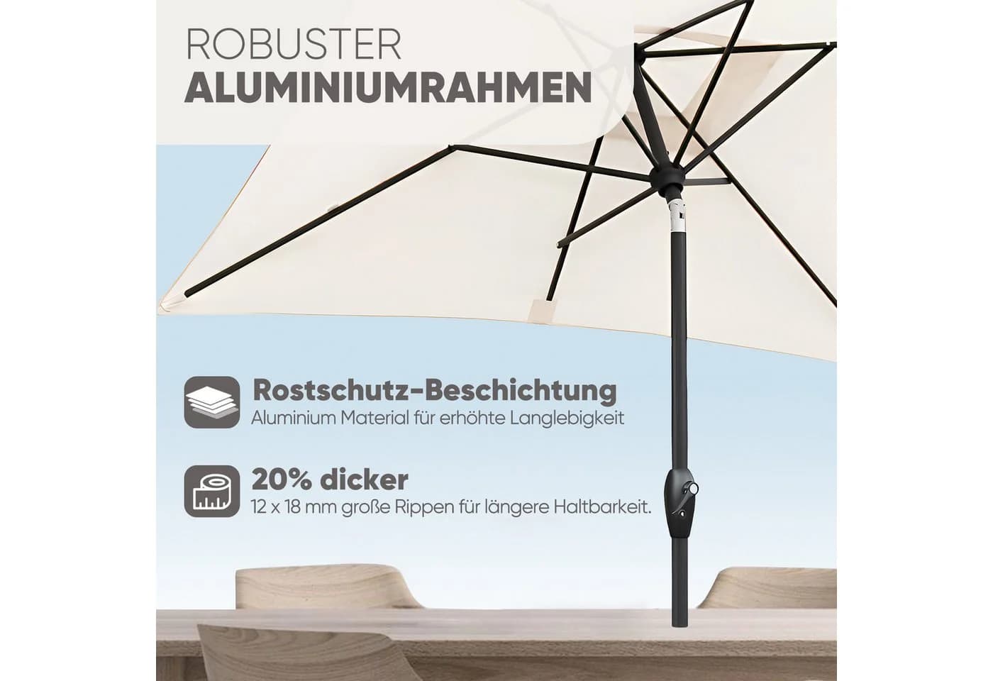 Sekey Sonnenschirm Rechteckig Kippbar UV50+ Creme - Bild 4