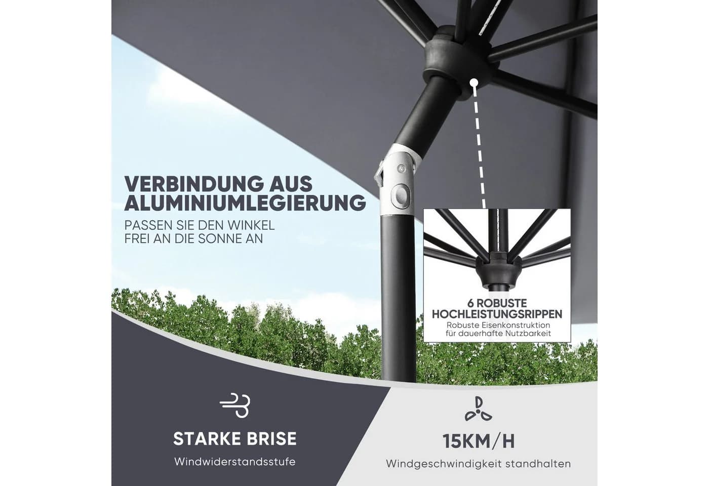 Sekey Sonnenschirm Rechteckig UV50+ Kurbel - Bild 5