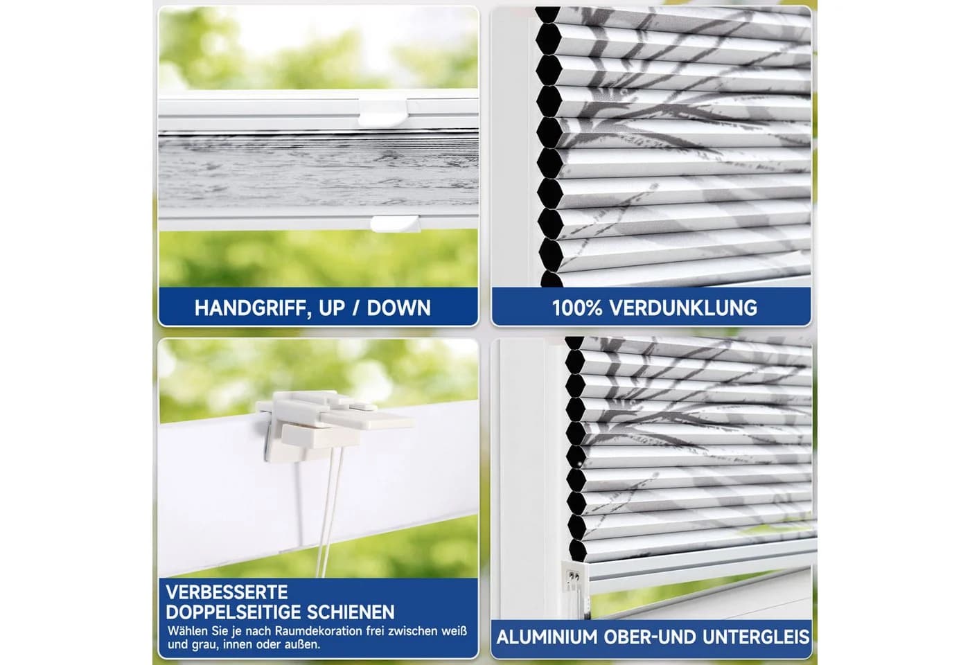 Sekey Wabenplissee Verdunkelung Rollo 100% Blickdicht Grau-Weiß Klemmfix - Bild 4