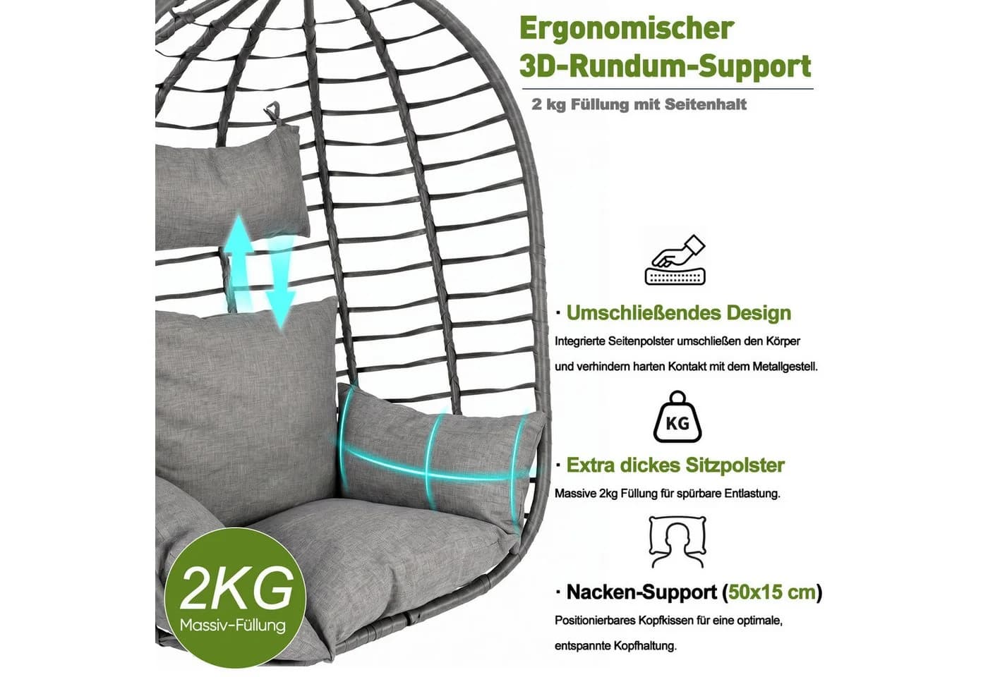 Sekey Hängesessel mit Gestell Grau PE-Rattan Hängekorb - Bild 4