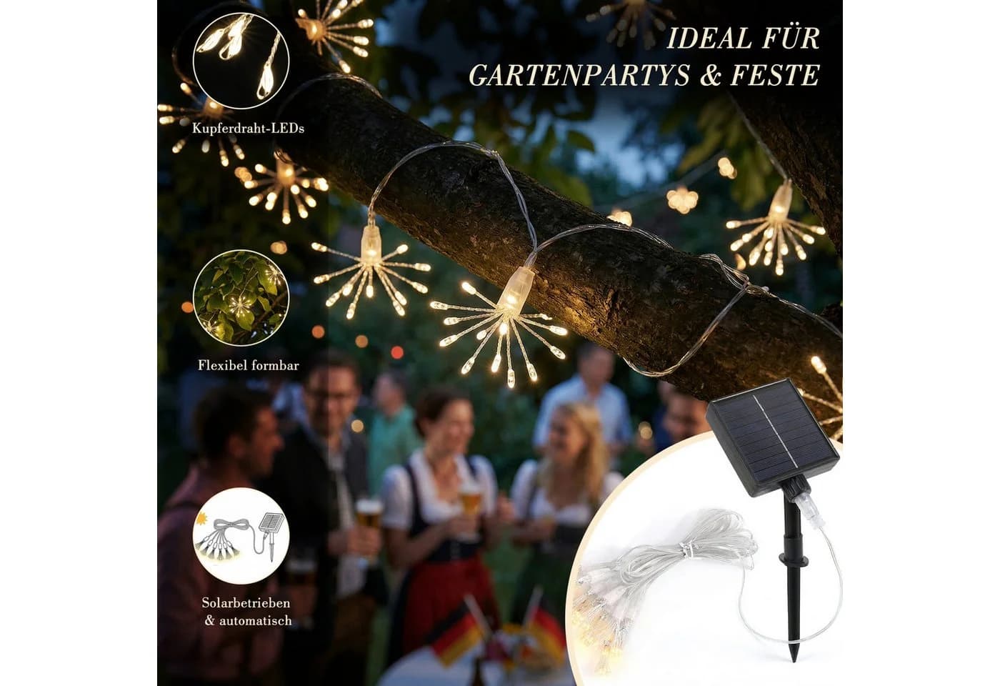 Salcar LED Solarleuchte Feuerwerk Lichterkette Warmweiß 2er-Set