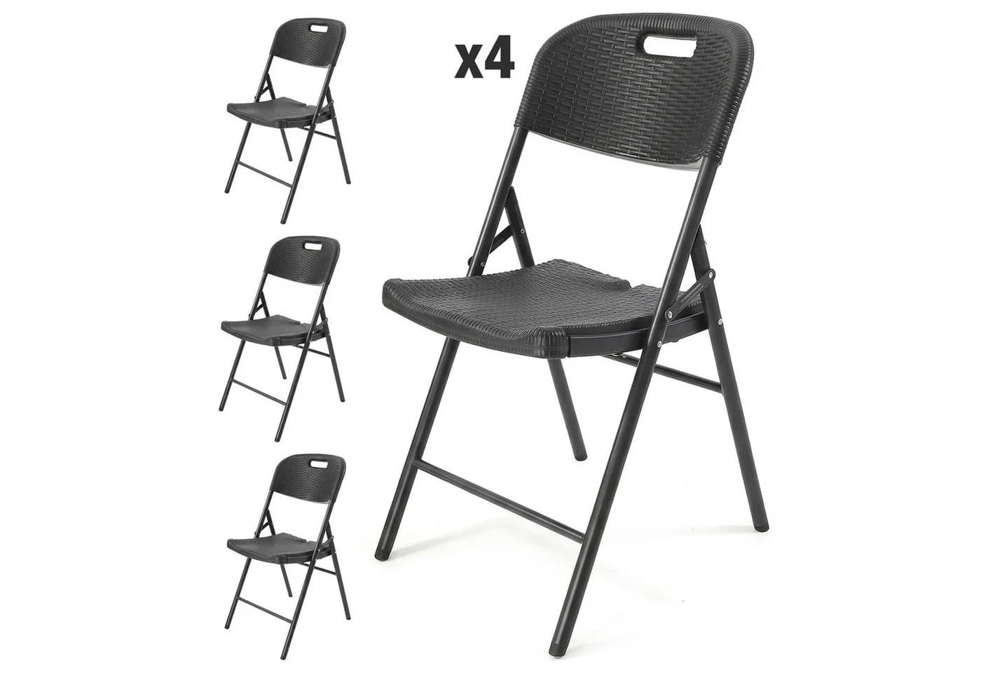 Sekey Klappstuhl Set 4-tlg. Schwarz Rattanoptik Metall - Bild 2